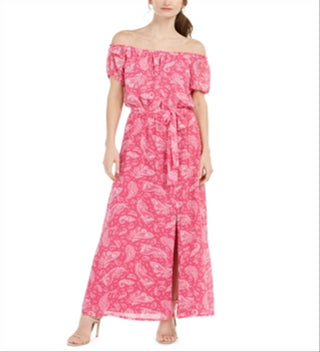 Vestido longo feminino com estampa paisley e ombros de fora, INC International Concepts, rosa, tamanho 6