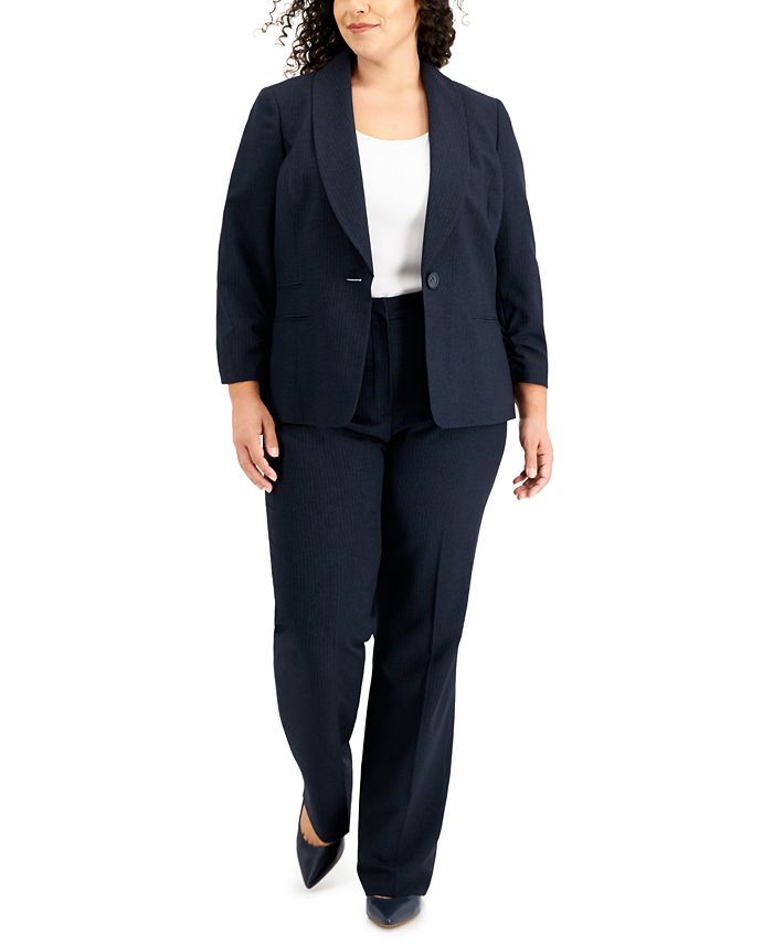 Le Suit Feminino Listrado Manga Franzida Terno Preto Tamanho Pequeno Pequeno