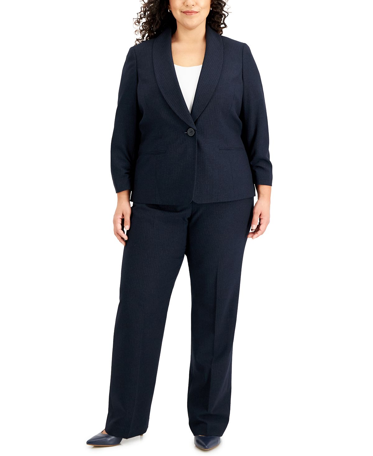 Le Suit Feminino Listrado Manga Franzida Terno Preto Tamanho Pequeno Pequeno