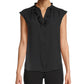 Blusa feminina Anne Klein com babados e fenda sem mangas, preta, tamanho extragrande