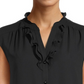 Blusa feminina Anne Klein com babados e fenda sem mangas, preta, tamanho extragrande