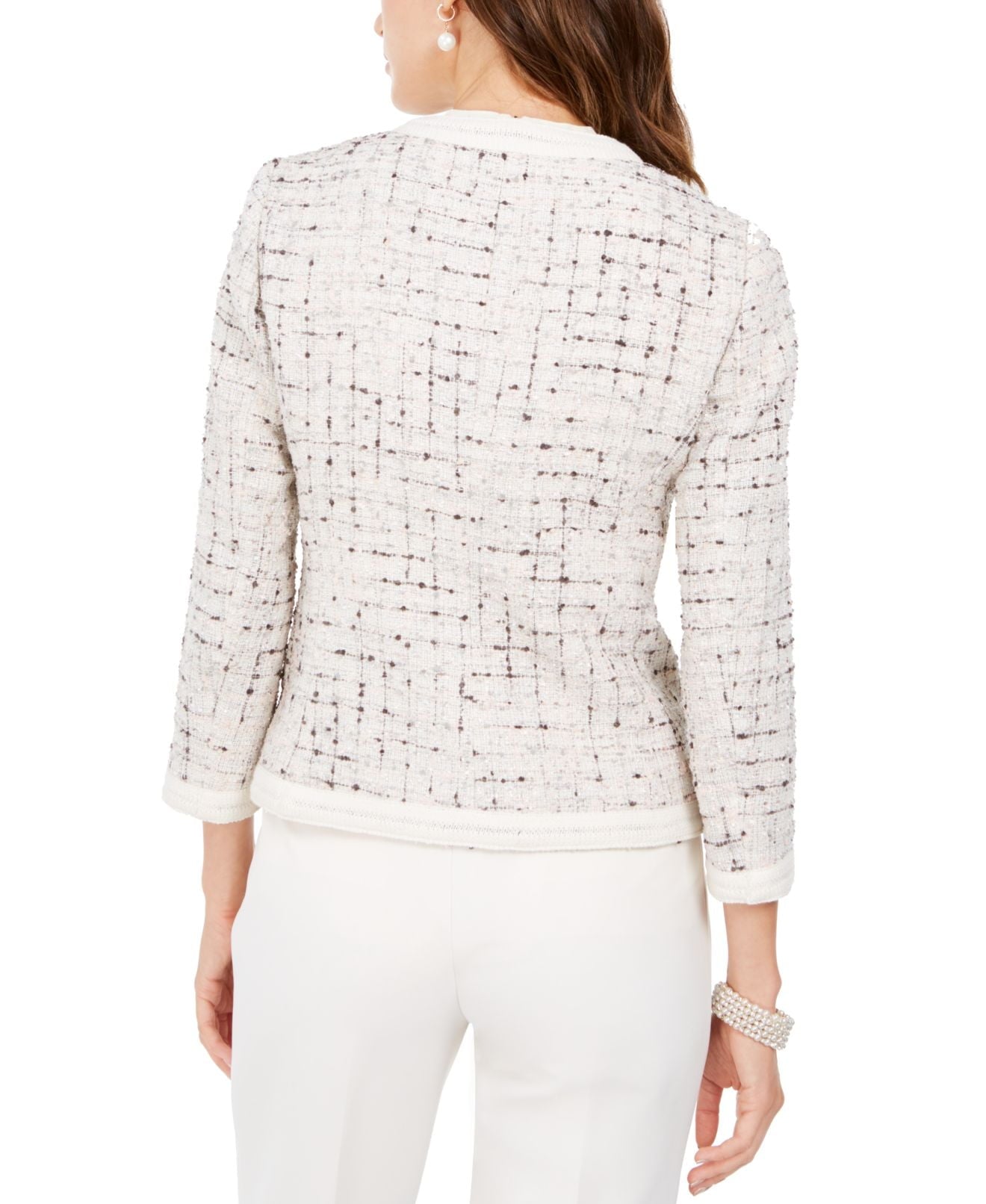 Blazer feminino Anne Klein de tweed com cinco botões, branco, tamanho 12