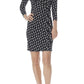 Vestido feminino Anne Klein com estampa geométrica e gola envolvente frontal, preto, tamanho grande