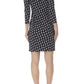 Vestido feminino Anne Klein com estampa geométrica e gola envolvente frontal, preto, tamanho grande