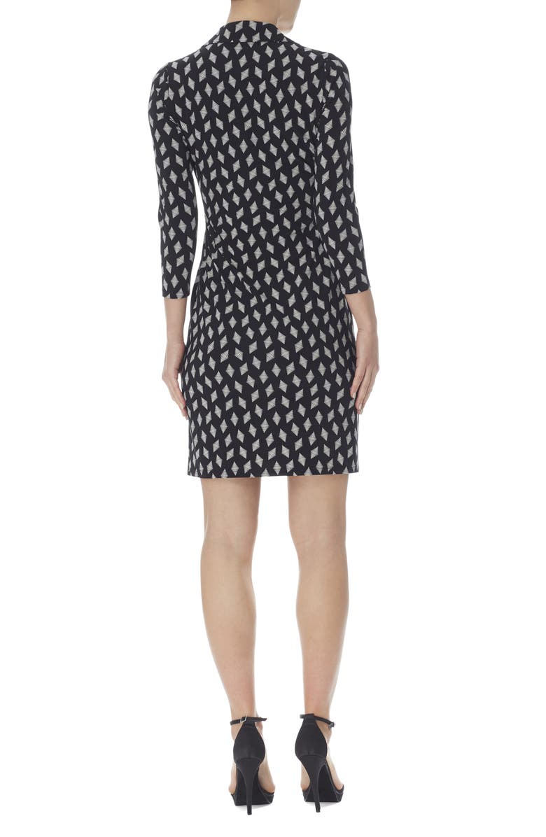 Vestido feminino Anne Klein com estampa geométrica e gola envolvente frontal, preto, tamanho grande
