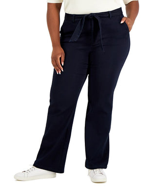 Calça jeans feminina Anne Klein com amarração frontal e cintura alta, azul, tamanho 14W