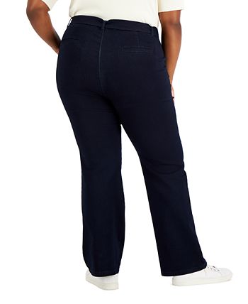 Calça jeans feminina Anne Klein com amarração frontal e cintura alta, azul, tamanho 14W