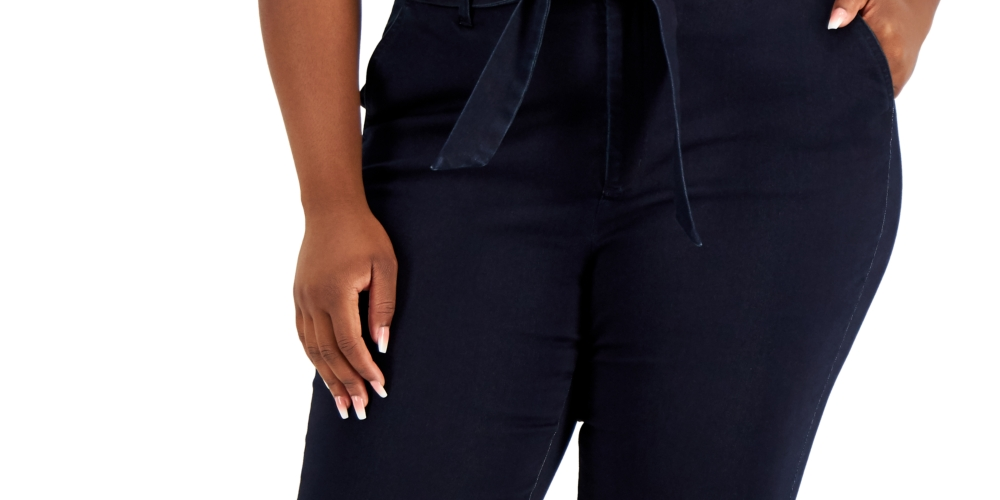 Calça jeans feminina Anne Klein com amarração frontal e cintura alta, azul, tamanho 14W