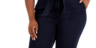 Calça jeans feminina Anne Klein com amarração frontal e cintura alta, azul, tamanho 14W