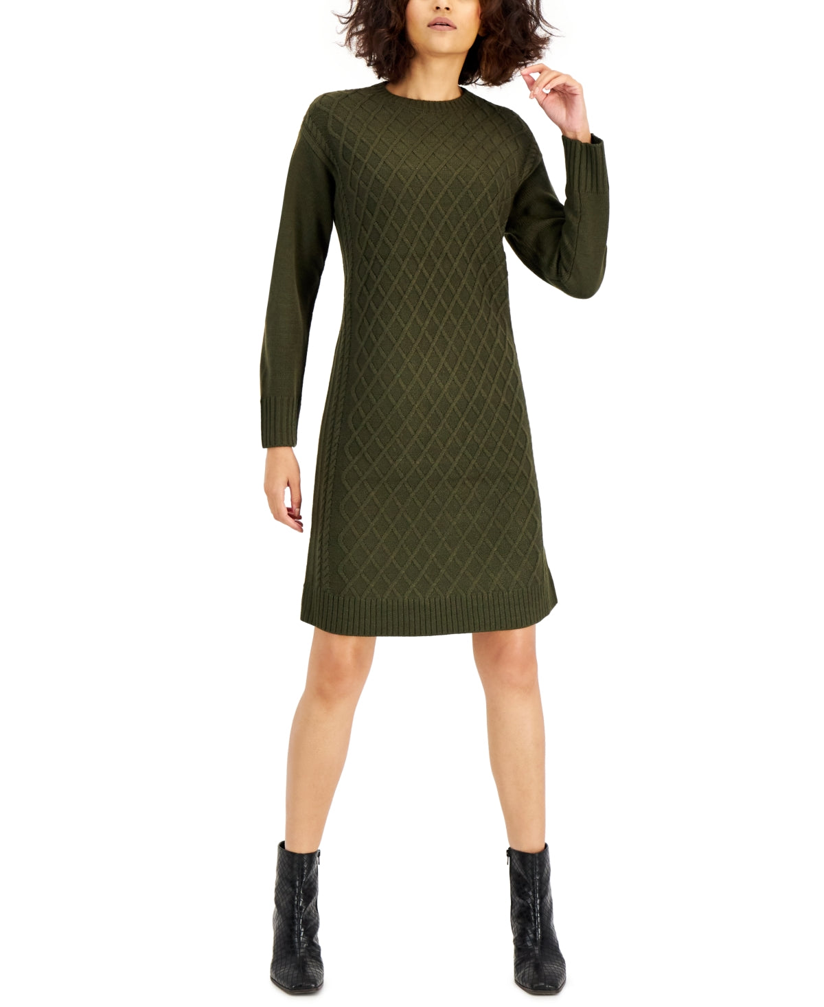 Vestido suéter feminino de malha trançada INC International Concepts, verde, tamanho extragrande