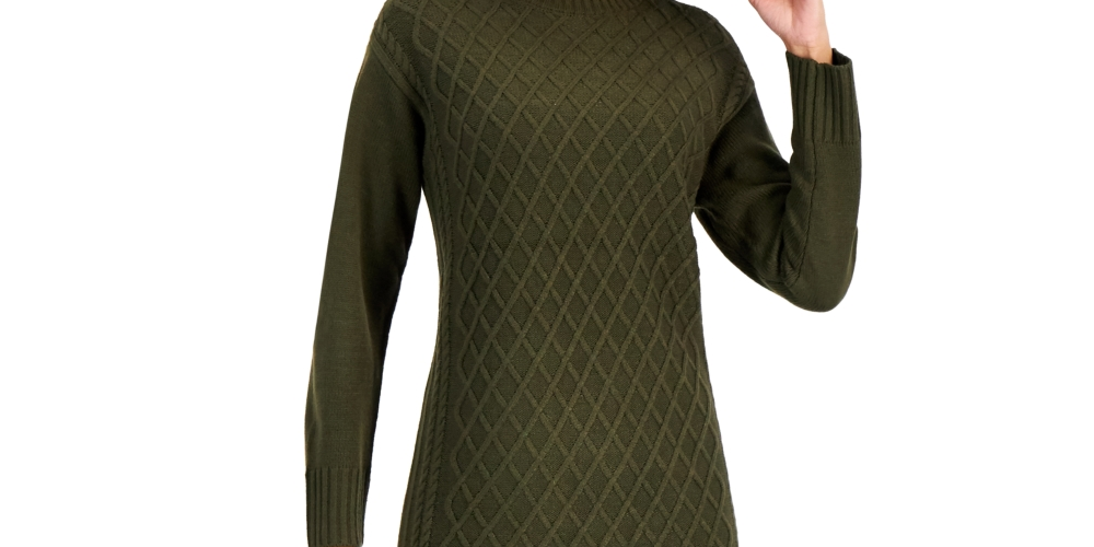Vestido suéter feminino de malha trançada INC International Concepts, verde, tamanho extragrande