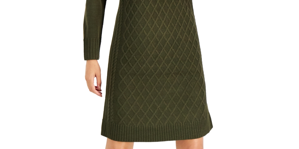 Vestido suéter feminino de malha trançada INC International Concepts, verde, tamanho extragrande