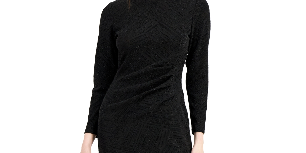 Vestido metálico justo feminino Anne Klein, preto, tamanho 14