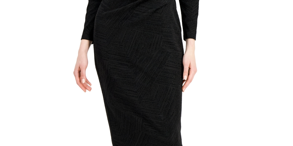 Vestido metálico justo feminino Anne Klein, preto, tamanho 14
