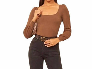 Reformation - Blusa Vita com mangas bufantes e malha canelada