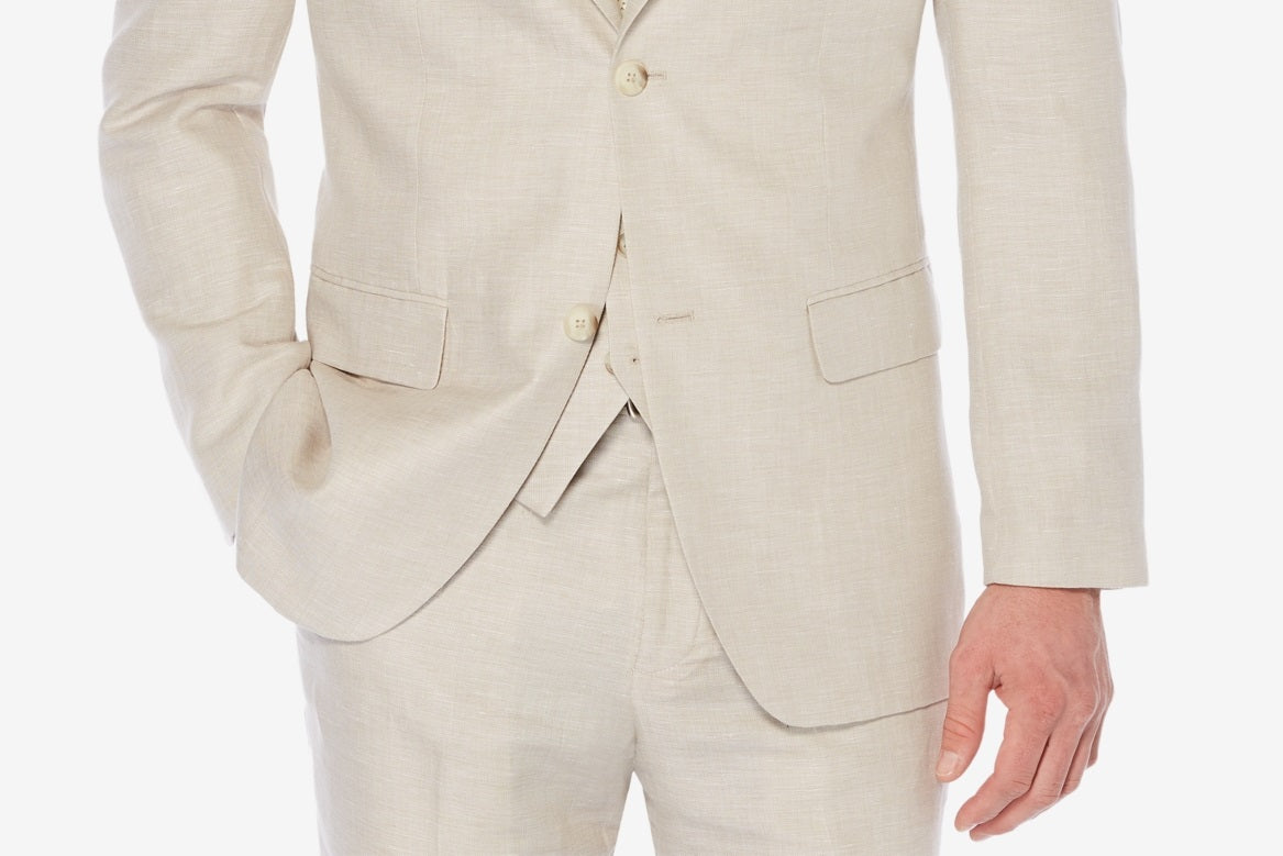 Perry Ellis Portfolio Blazer Masculino de Linho Espinha de Peixe Marrom Tamanho 40