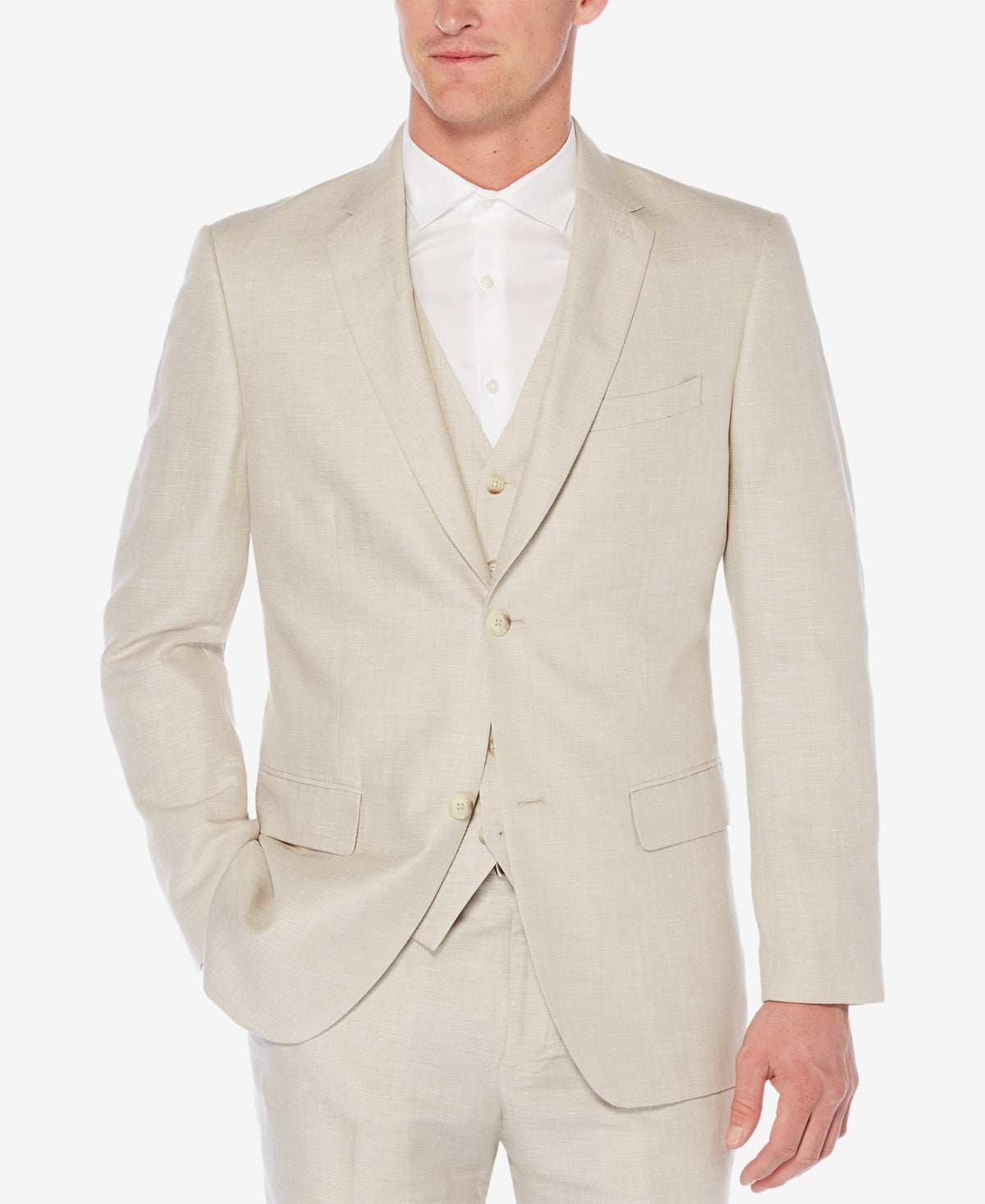 Perry Ellis Portfolio Blazer Masculino de Linho Espinha de Peixe Marrom Tamanho 40