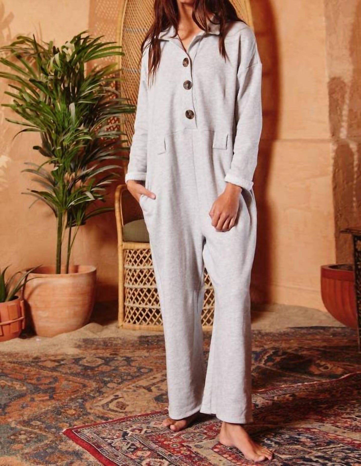 Bucketlist - French Terry Boxy Button Up Jumpsuit