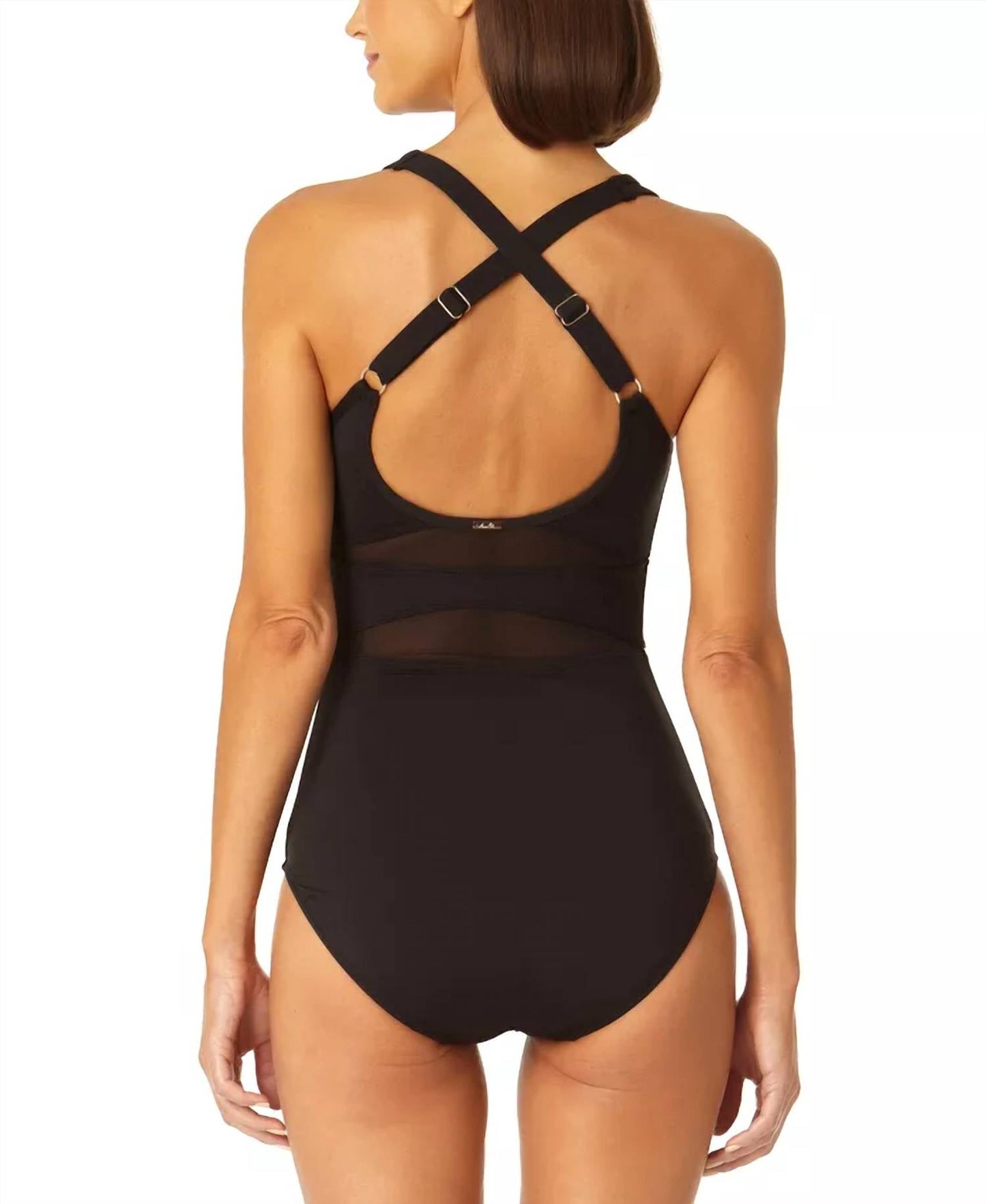 Anne Cole - High-neck Mesh-insert One-piece Swimsuit