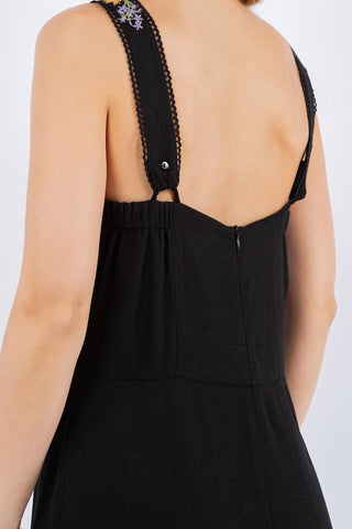 Paparazzi - Vestido longo bordado em mistura de linho