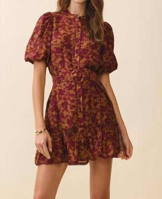 Tcec - Floral Puff Sleeve Belted Mini Dress