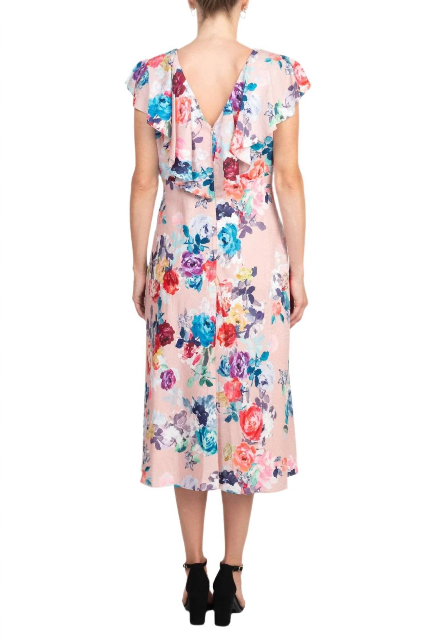 Adrianna Papell - Soft Pleated Floral Print Empire Waist Midi Dress