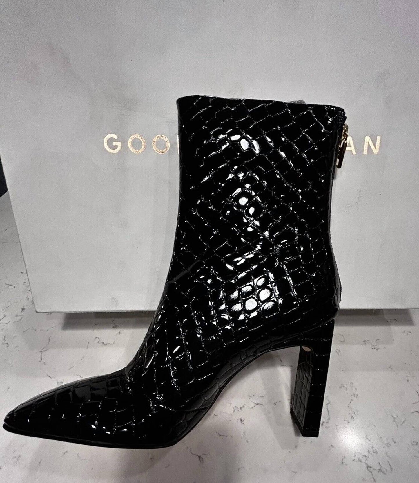 Good American - Women's Square Toe Croc Patent Leather Boots