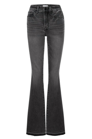 Good American - Calça jeans feminina flare com bainha aberta