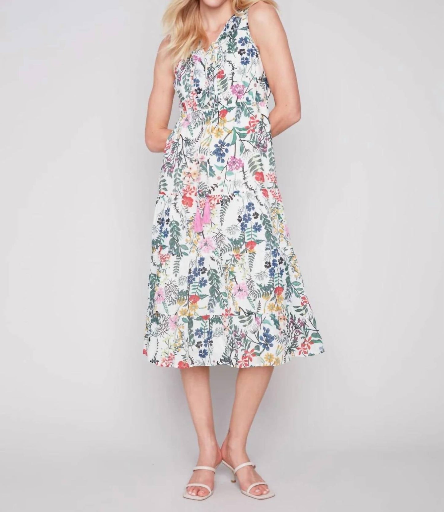 Charlie B - Printed Ruffle Neck Boho Midi Dress