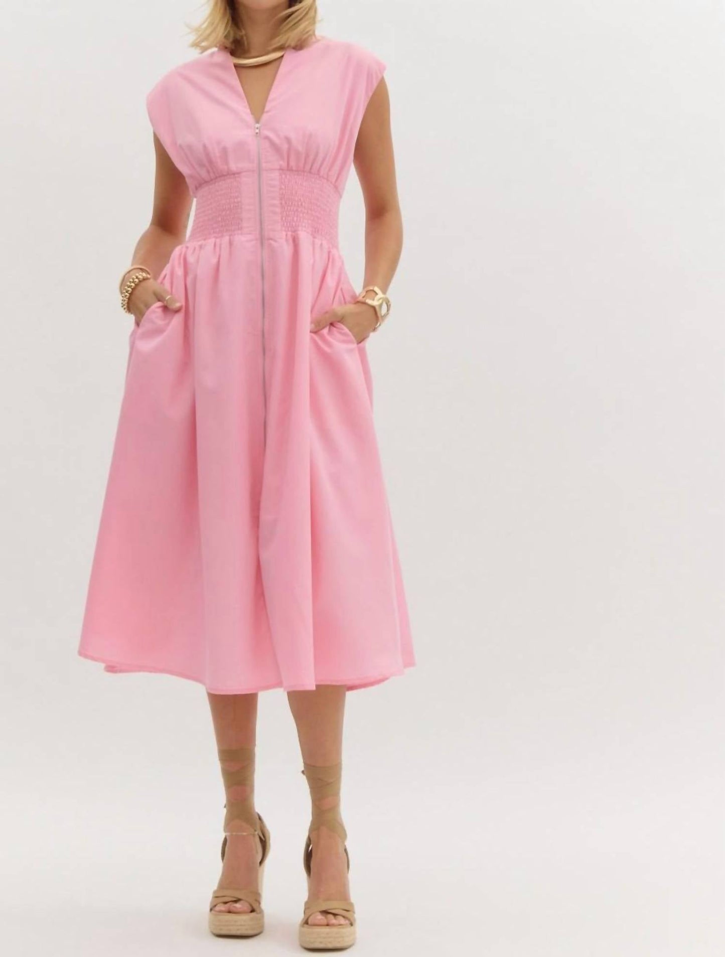 Entro - Zip Front Midi Dress