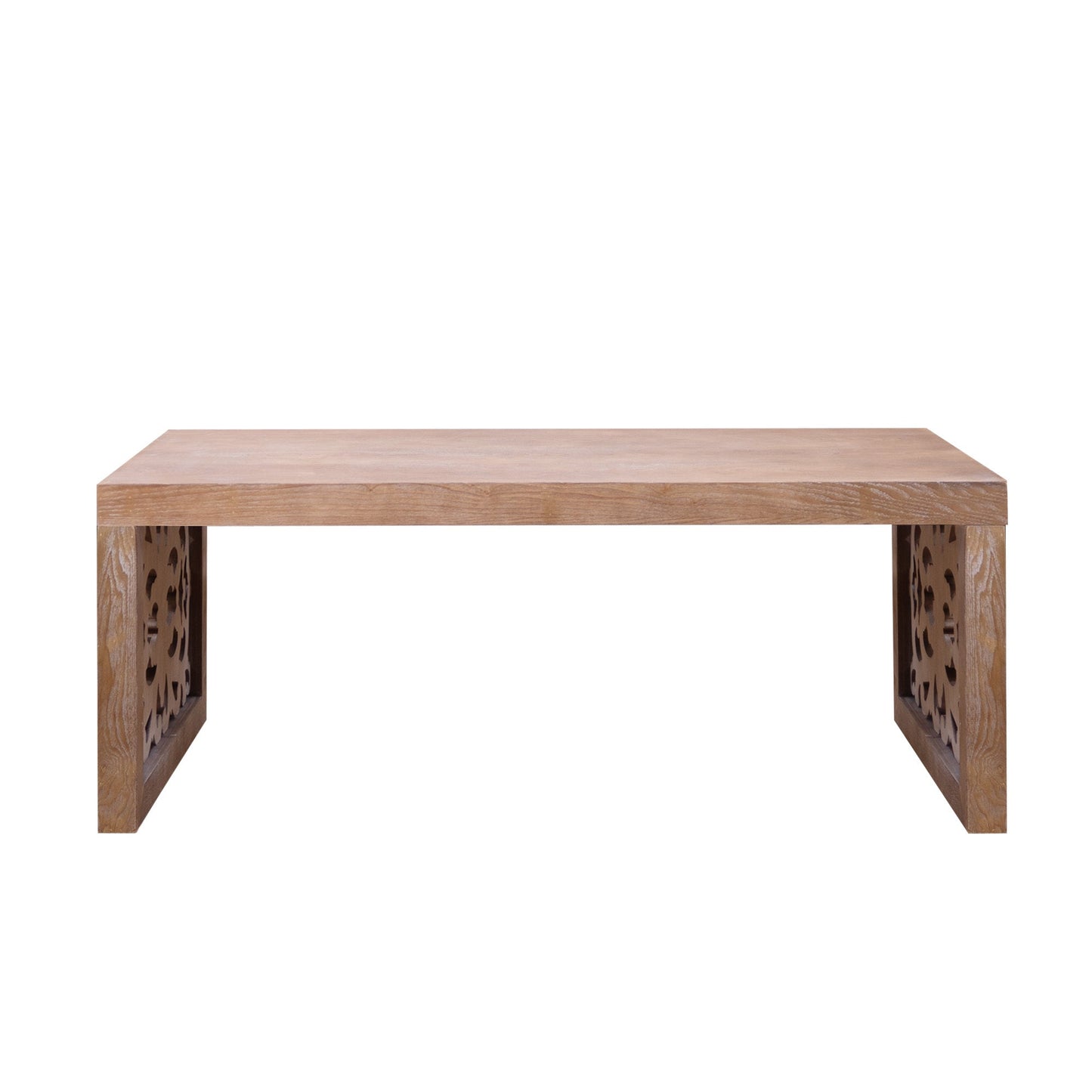 47.2 Rustic Carved Wood Coffee Table – Handcrafted Look with Ornate Side Panels
