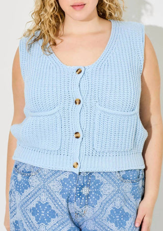 Baevely By Wellmade - Colete Plus Size Powder Sky em Tricô