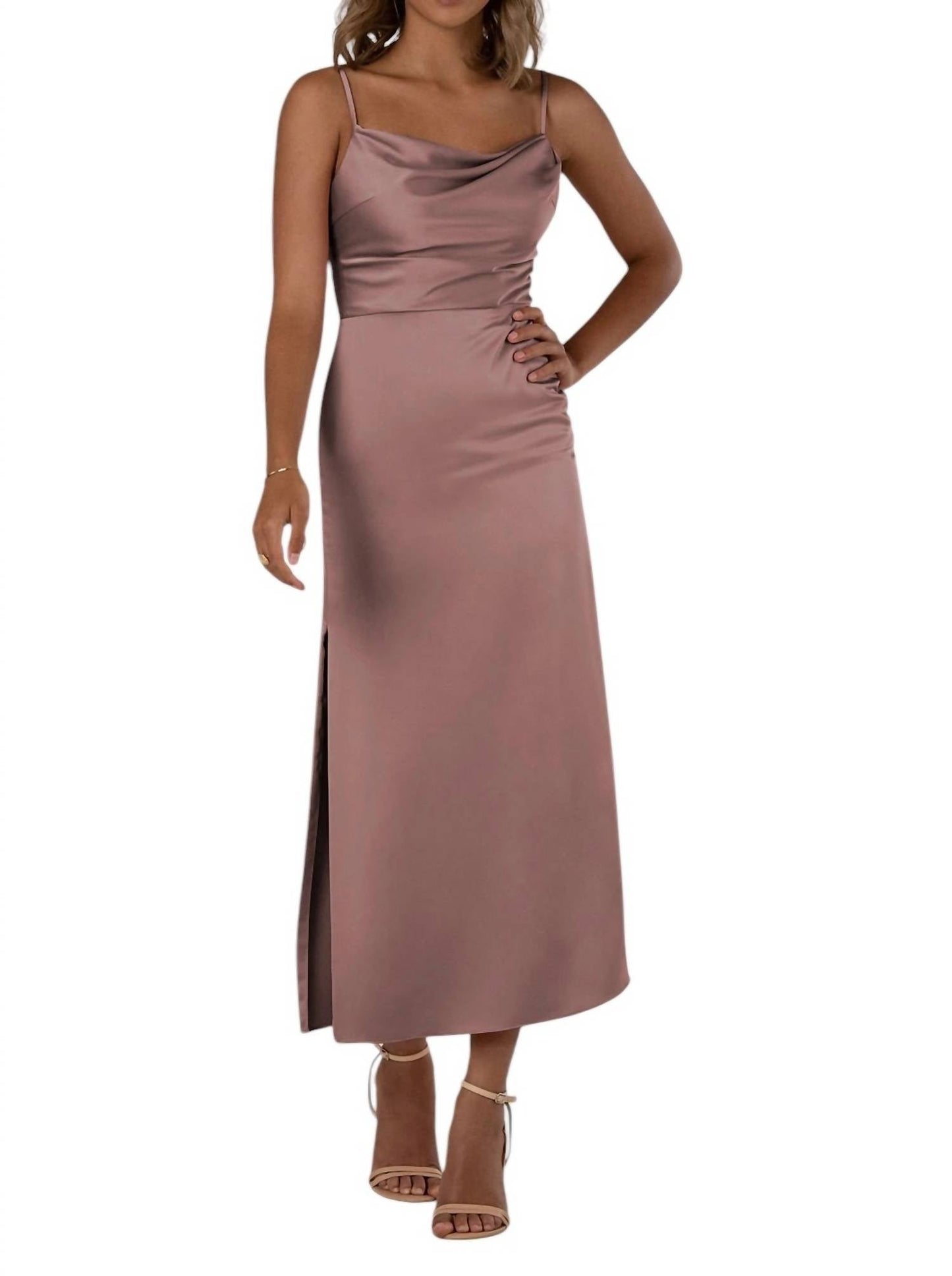 Sorella Vita - Tea-Length Charmeuse Bridesmaid dress with Skirt Slit