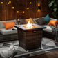 28-Inch Black Wicker Outdoor Propane Gas Fire Pit Table with Steel Top