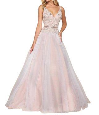Mac Duggal - Vestido de baile justo e evasê com apliques de renda e miçangas