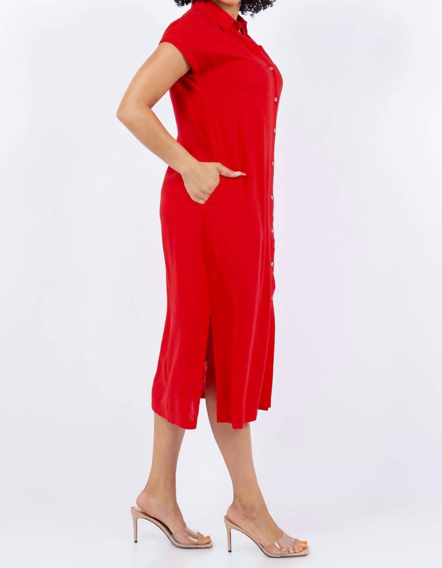 Paparazzi - Linen Blend Solid Midi Shirt Dress