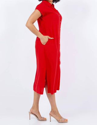 Paparazzi - Vestido midi liso em mistura de linho