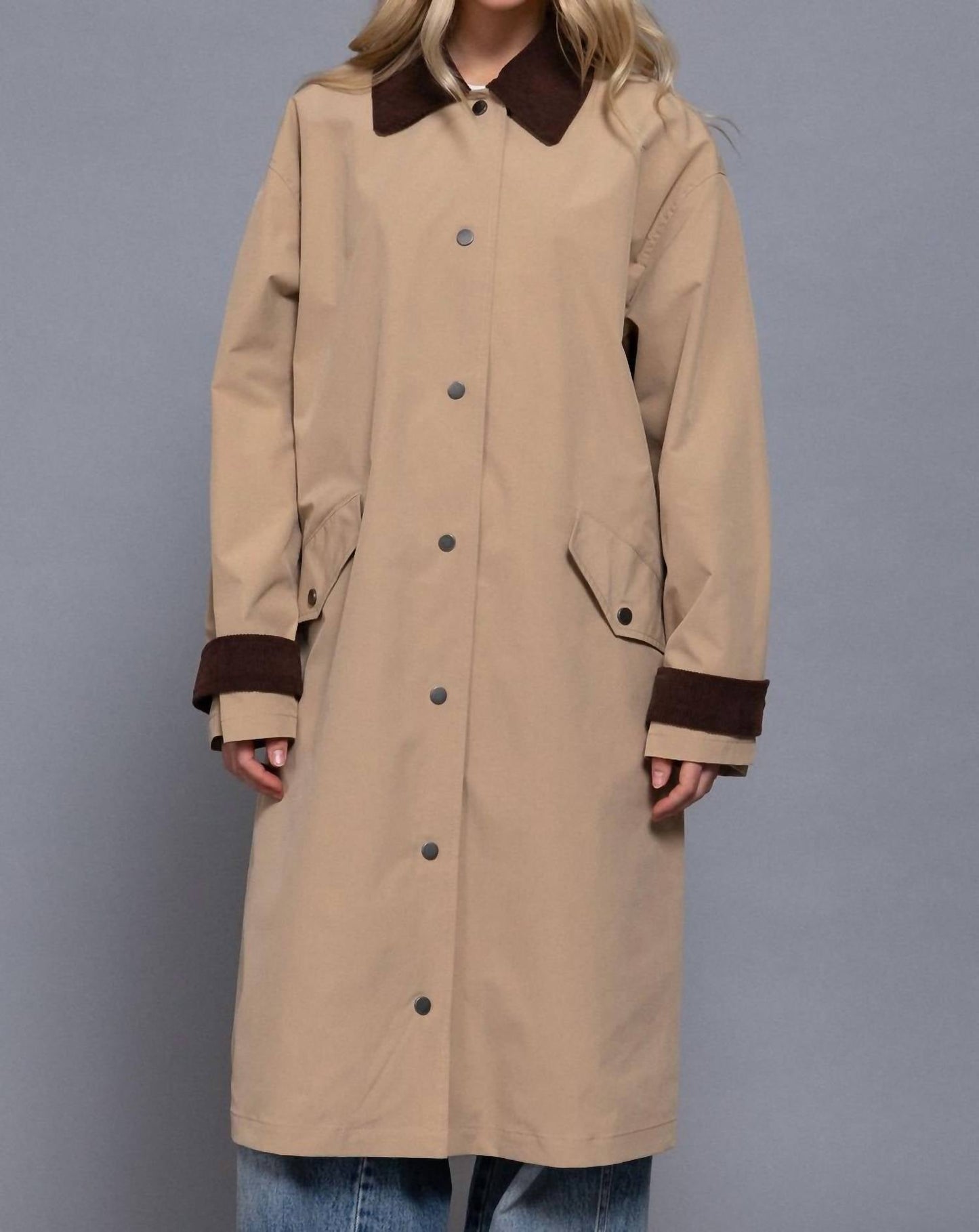 Active Usa - Contrast Collar Long Trench Coat