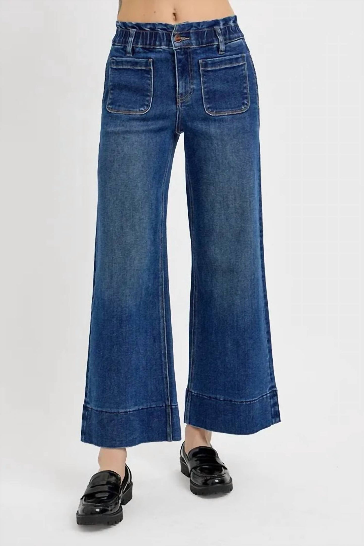 Risen - Elastic Band Wide Leg Jeans