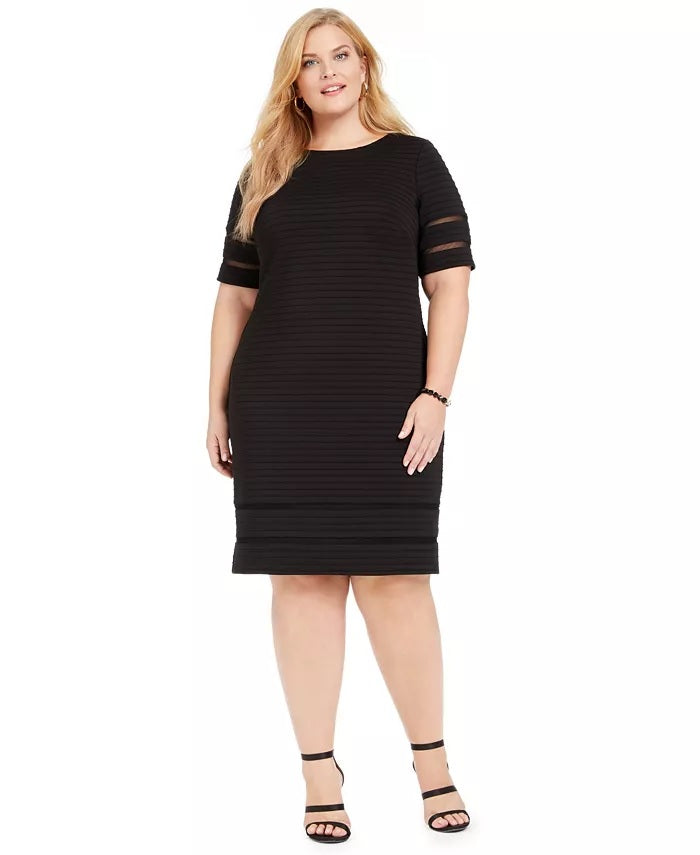Vestido feminino Jessica Howard com acabamento em nervuras e acabamento em ilusão, preto, tamanho 20W