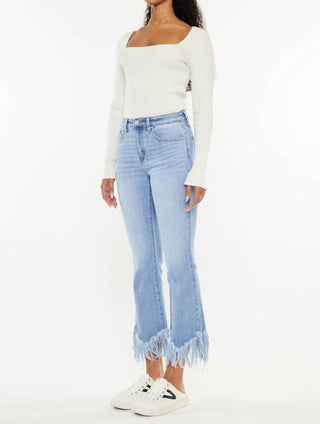 Kancan - Calça jeans feminina cropped bootcut de cintura alta