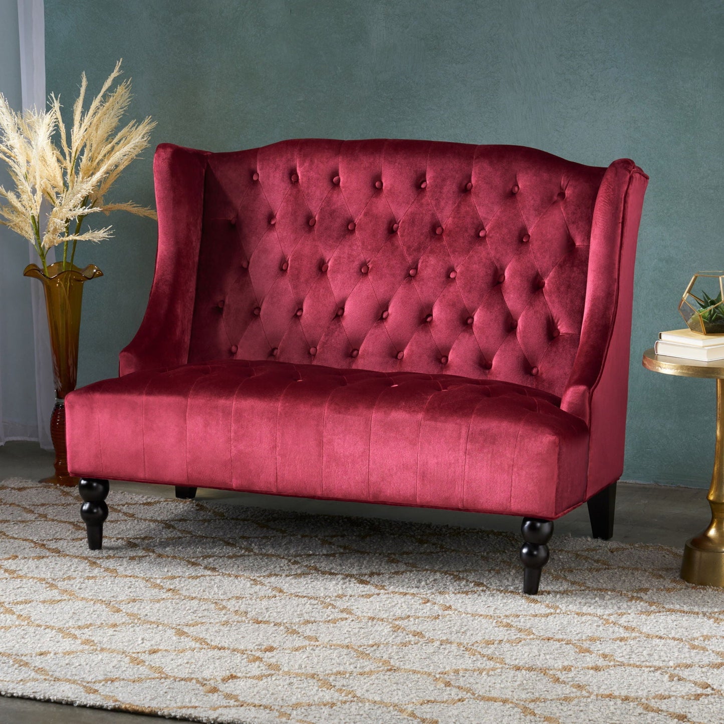 Nurturing Upholstered Loveseat With Wing Back And Diamond Tufting