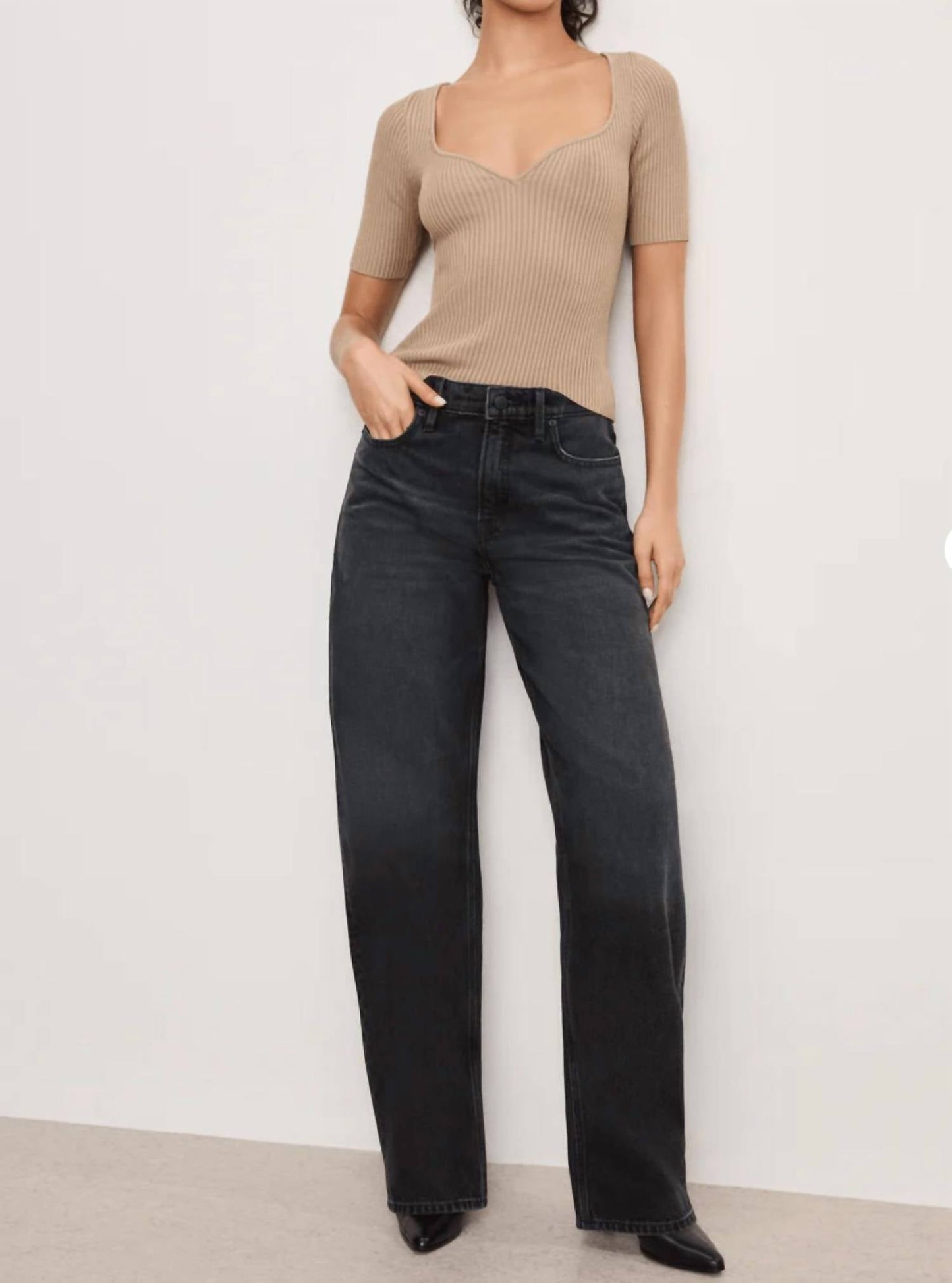 Good American - STRETCH RIB KNIT TOP