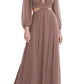 LOVELY Harlow Cutout Detail Long Sleeve Chiffon Gown in Sienna, Size 12