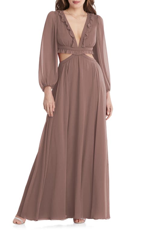LOVELY Harlow Cutout Detail Long Sleeve Chiffon Gown in Sienna, Size 12