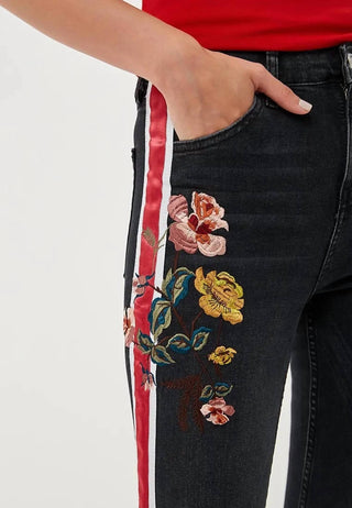 Topshop - Jeans Skinny Moto Stripe Bordado Floral Cintura Alta