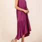 Mittoshop - Ruffle Mock Neck Hi Low Maxi Dress