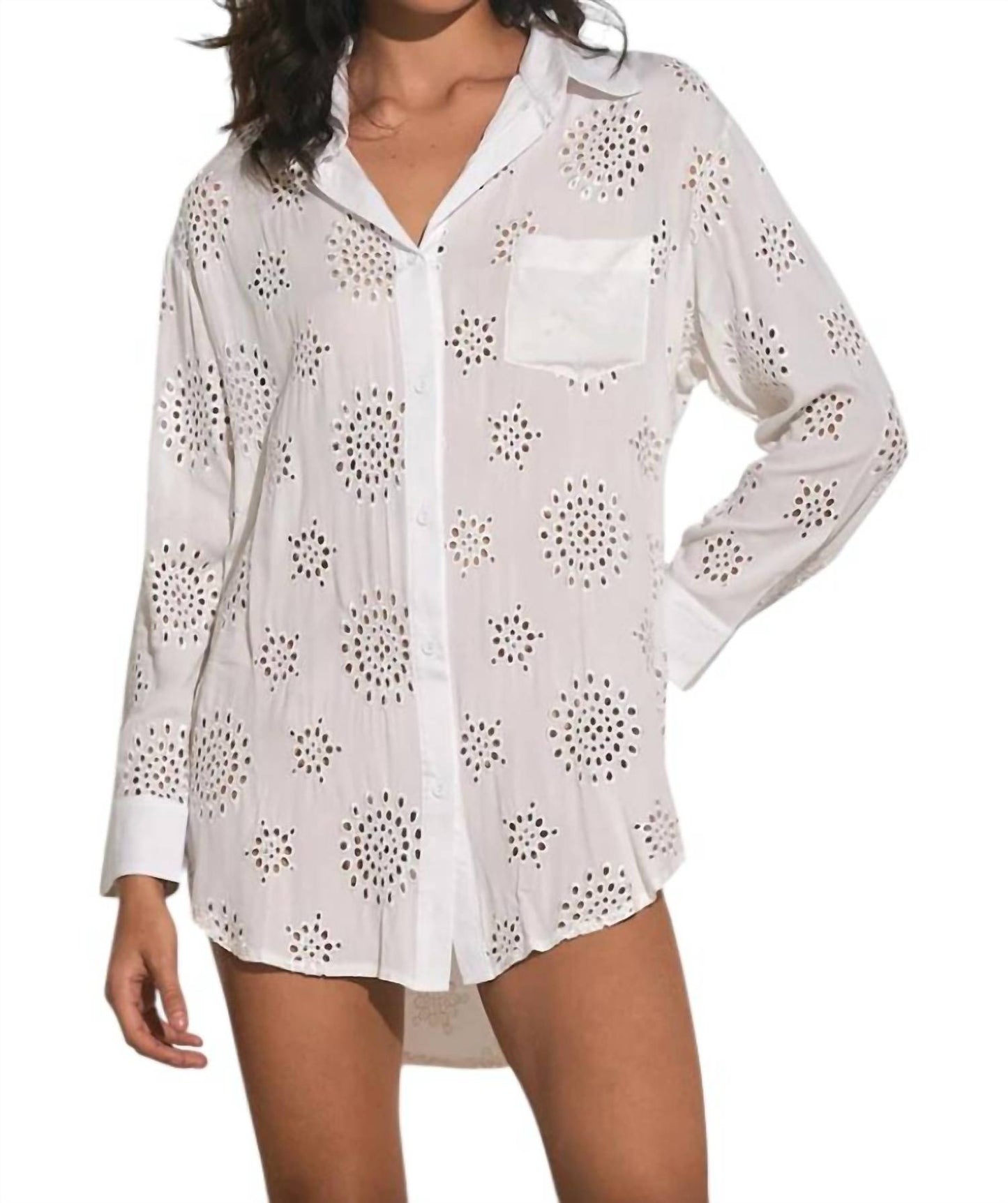 Elan - Eyelet Long Sleeve Cover-Up
