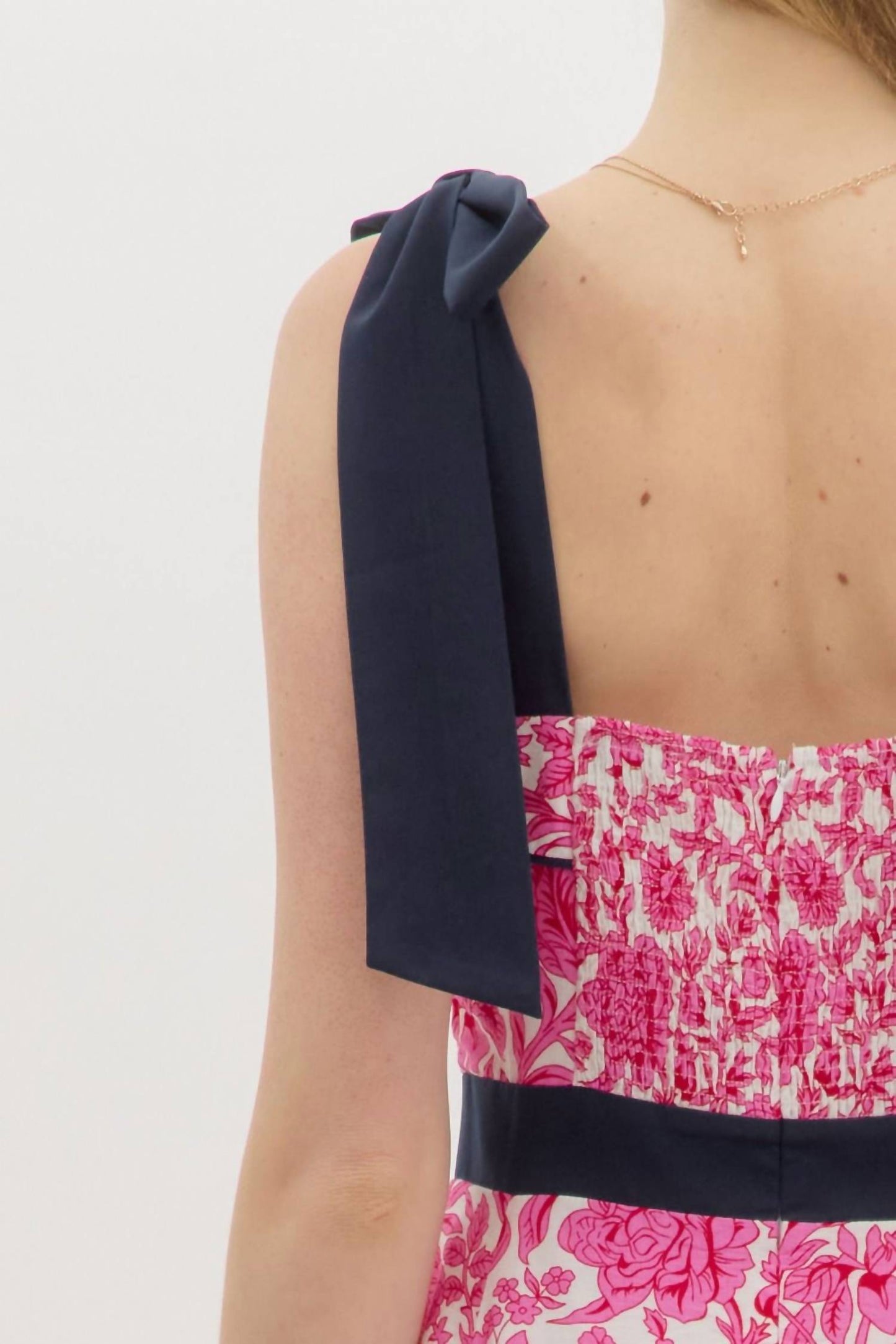 Entro - Shoulder Tie Print Midi Dress