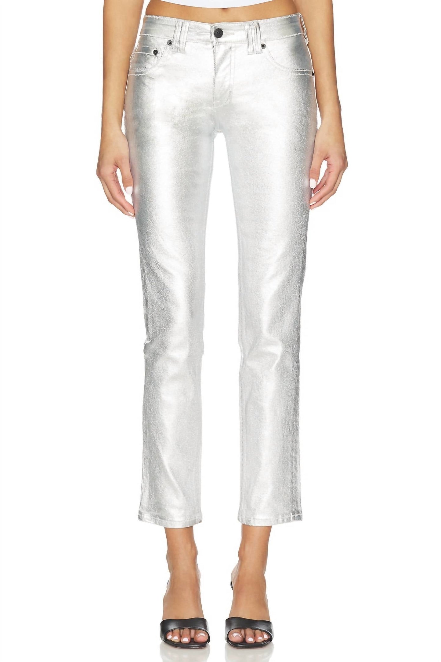 Free People - Oracle Metallic Low-rise Slim Straight Jeans
